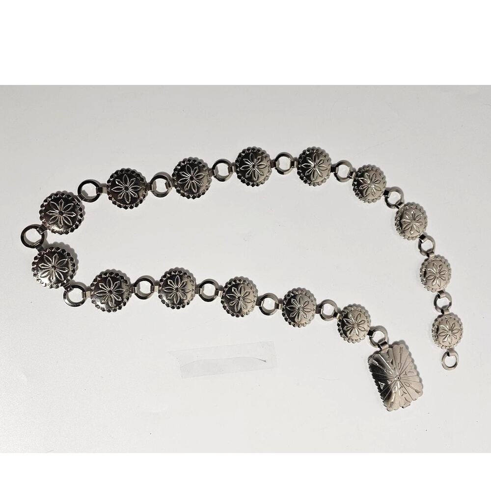 Vintage Southwestern concho link belt signed "Fiesta" 28" Silver tone